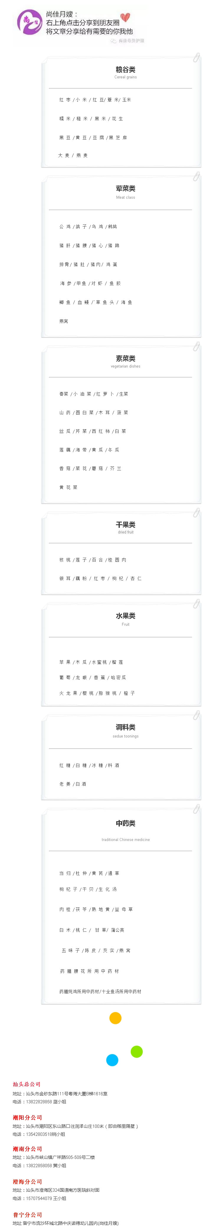 尚佳專業月嫂丨月子餐準備及購買清單